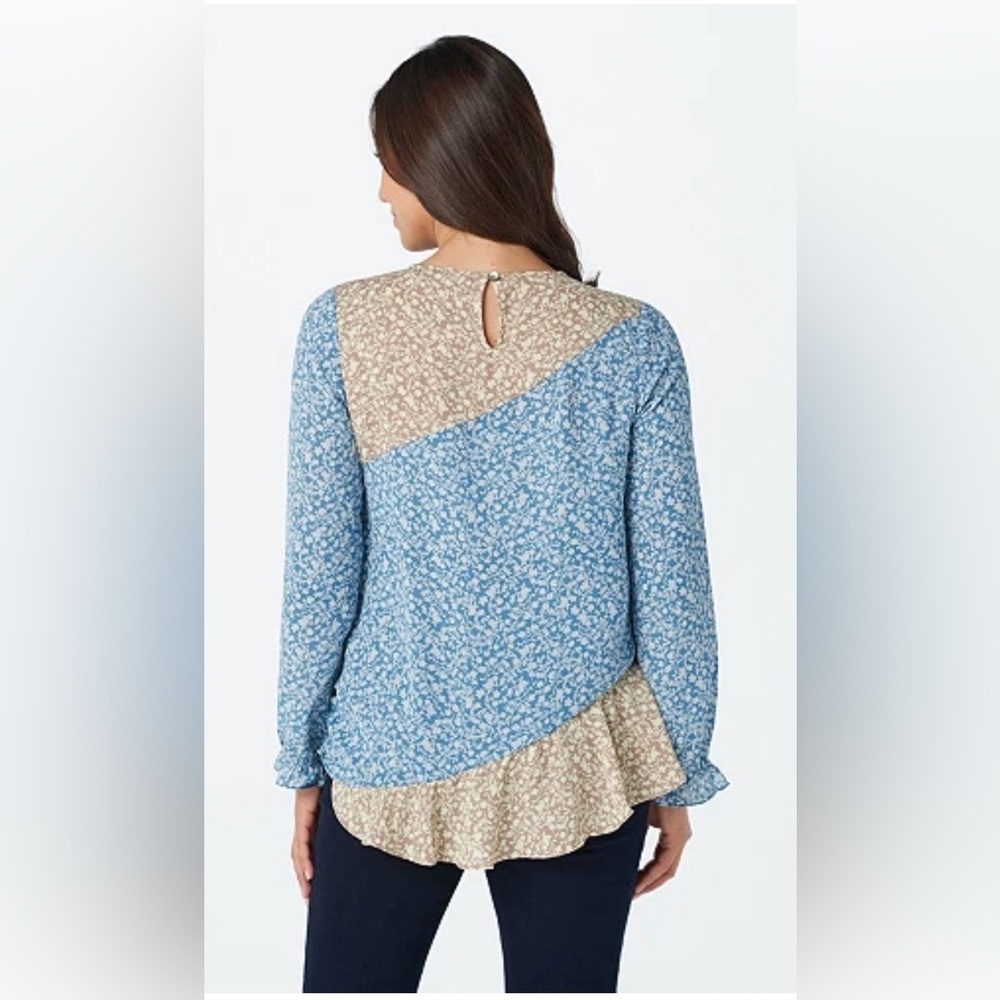 LOGO by Lori Goldstein Floral Long Sleeve Blouse Top Contrasting Panels 2X - Picture 7 of 7